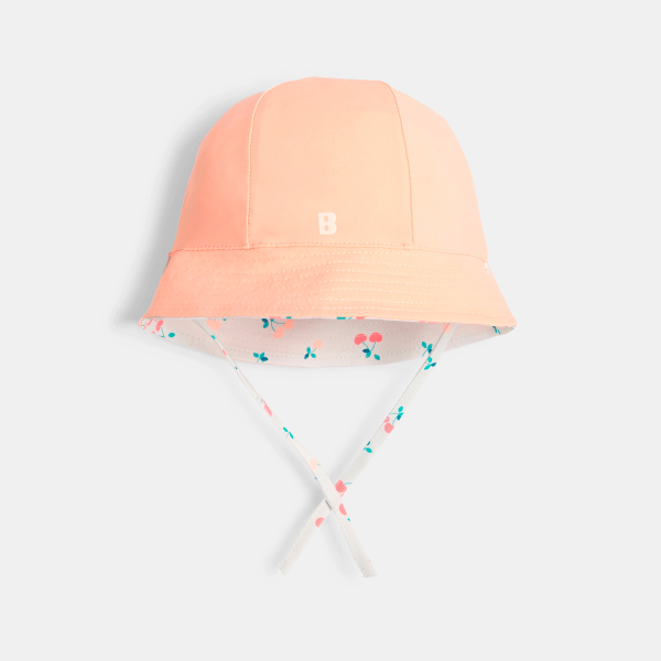 قبعة بتصميم جرس بوجهين مضادة للأشعة فوق البنفسجية باللون البرتقالي للفتيات الصغيرات